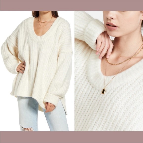 Free People Blue Bell V-Neck Sweater Creamy White Size XS - Picture 2 of 11
